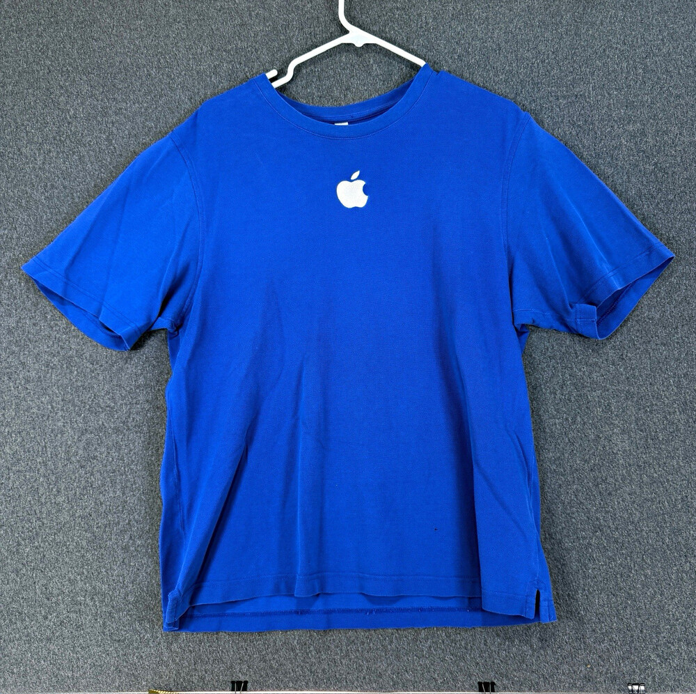 Apple Mens Blue Logo T-Shirt Solid Regular Short Sleeve Crew Neck Tee